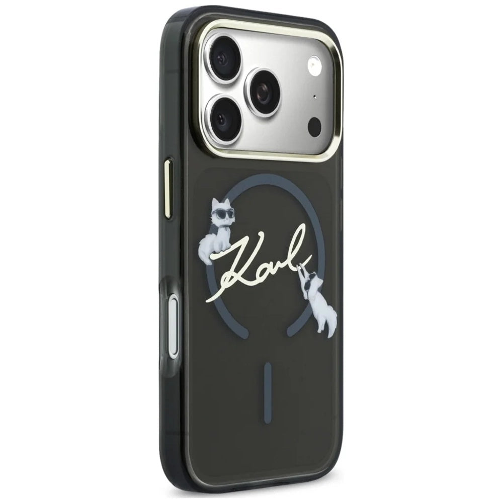 Custodia MagSafe per Apple iPhone 18 Pro, Karl Lagerfeld, IML Choupette Karl Script Logo, Nera
