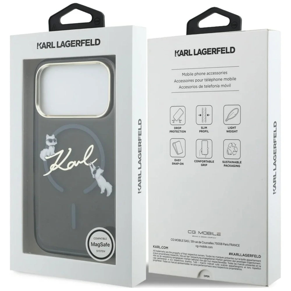 Custodia MagSafe per Apple iPhone 18 Pro, Karl Lagerfeld, IML Choupette Karl Script Logo, Nera