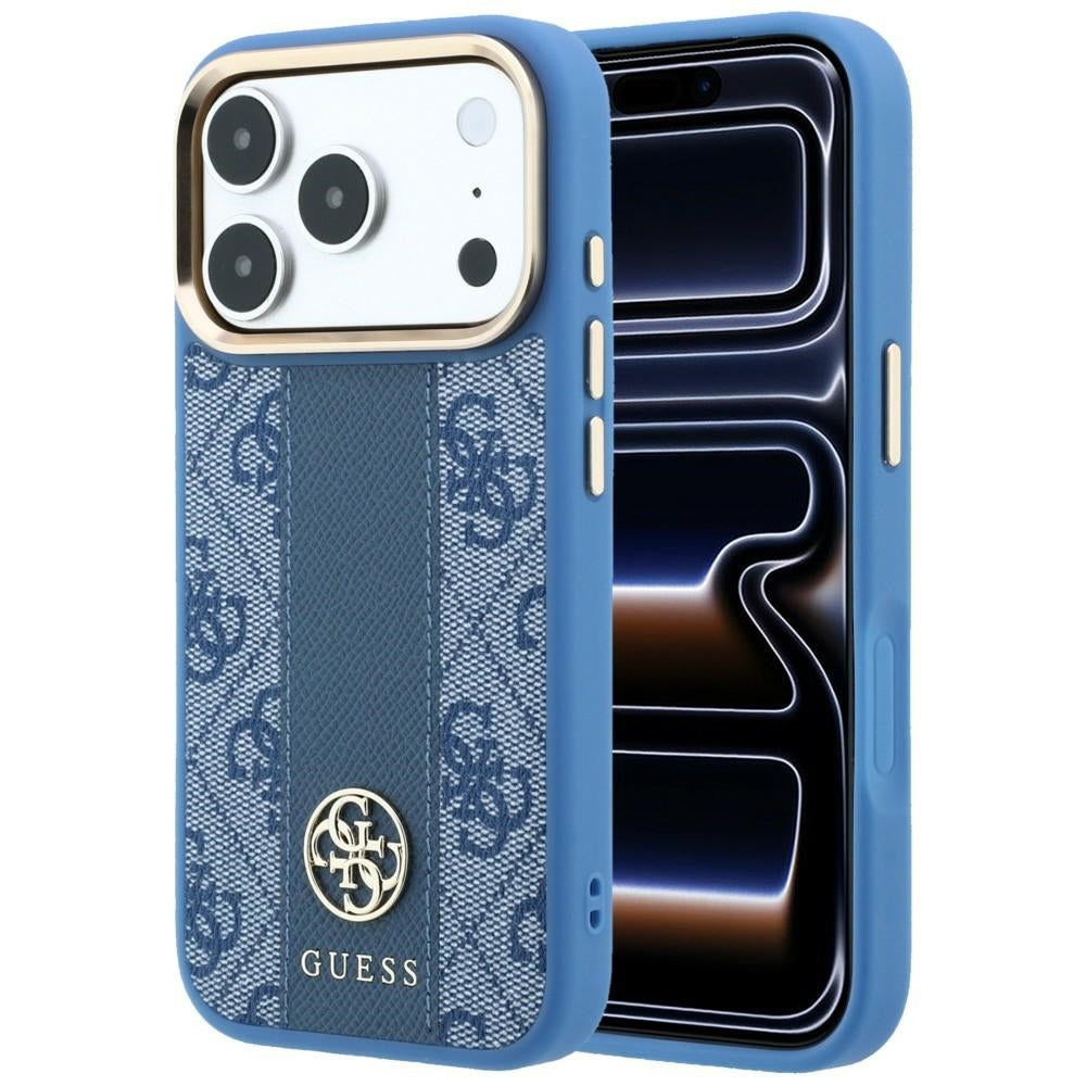 Custodia MagSafe per Apple iPhone 18 Pro Max / 17 Pro Max, Guess, 4G Stripe Round Classic Logo, Blu
