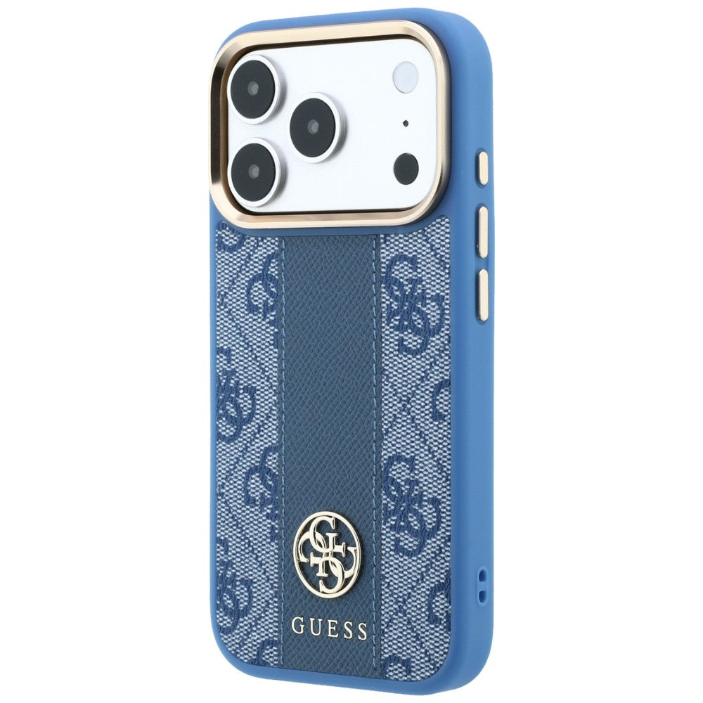 Custodia MagSafe per Apple iPhone 18 Pro Max / 17 Pro Max, Guess, 4G Stripe Round Classic Logo, Blu