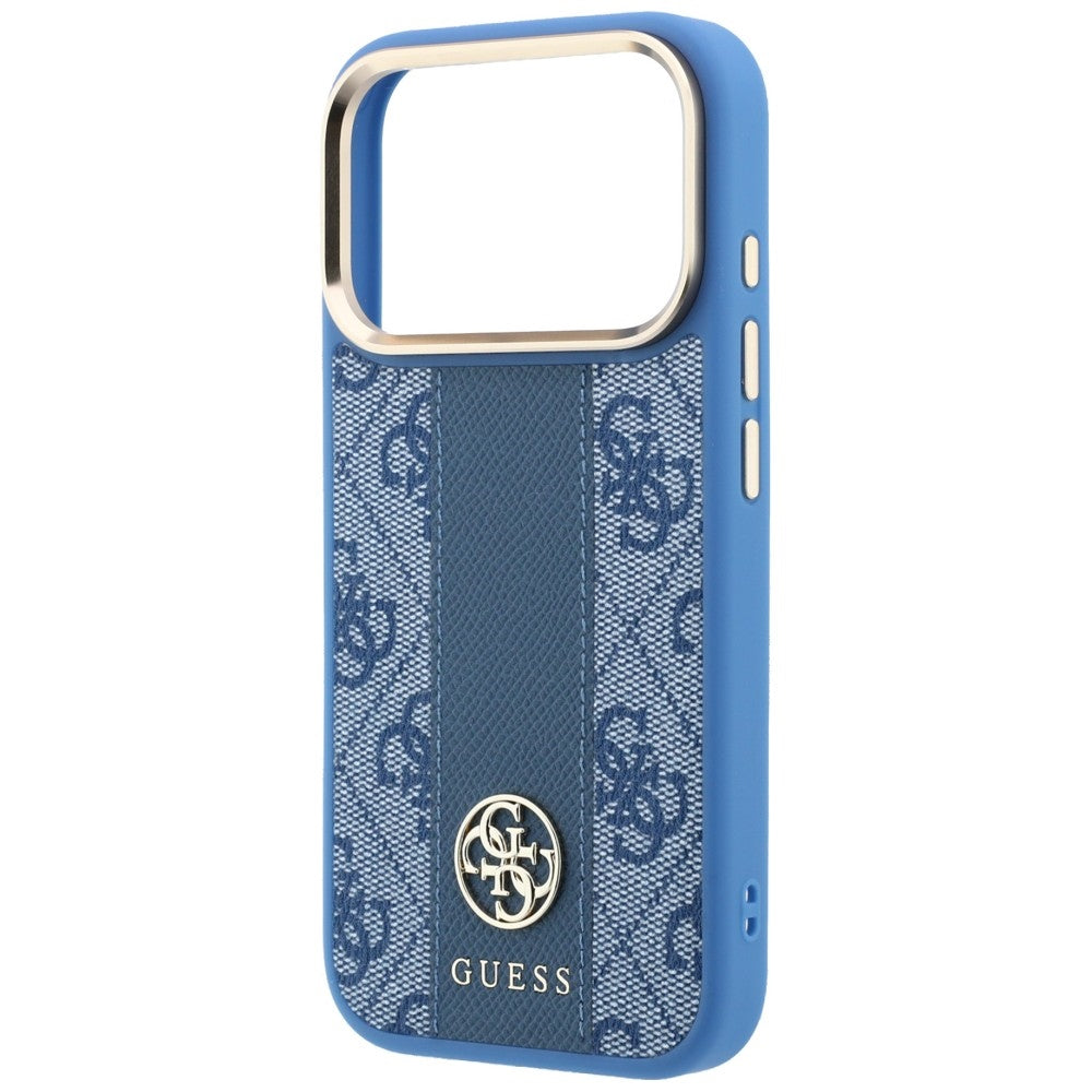 Custodia MagSafe per Apple iPhone 18 Pro Max / 17 Pro Max, Guess, 4G Stripe Round Classic Logo, Blu