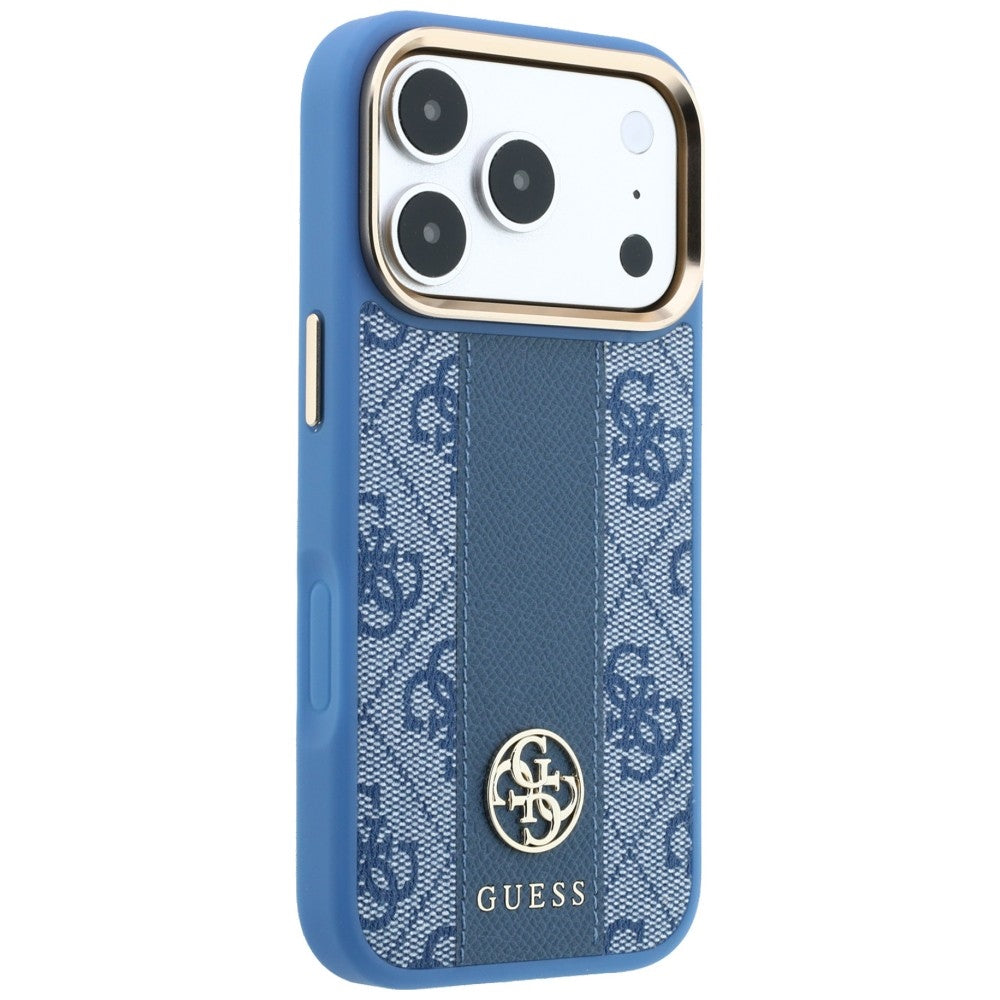 Custodia MagSafe per Apple iPhone 18 Pro Max / 17 Pro Max, Guess, 4G Stripe Round Classic Logo, Blu