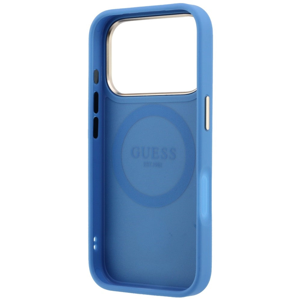 Custodia MagSafe per Apple iPhone 18 Pro Max / 17 Pro Max, Guess, 4G Stripe Round Classic Logo, Blu
