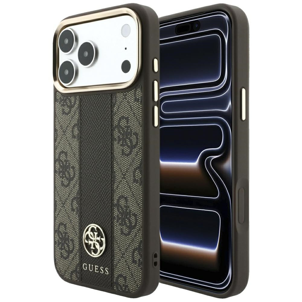 Custodia MagSafe per Apple iPhone 18 Pro Max / 17 Pro Max, Guess, 4G Stripe Round Classic Logo, Marrone
