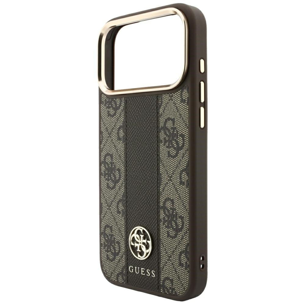 Custodia MagSafe per Apple iPhone 18 Pro Max / 17 Pro Max, Guess, 4G Stripe Round Classic Logo, Marrone