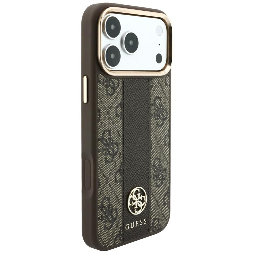 Custodia MagSafe per Apple iPhone 18 Pro Max / 17 Pro Max, Guess, 4G Stripe Round Classic Logo, Marrone