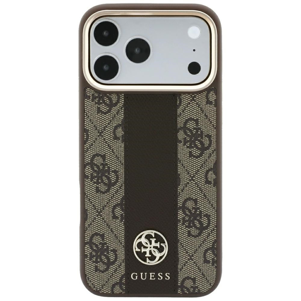 Custodia MagSafe per Apple iPhone 18 Pro Max / 17 Pro Max, Guess, 4G Stripe Round Classic Logo, Marrone