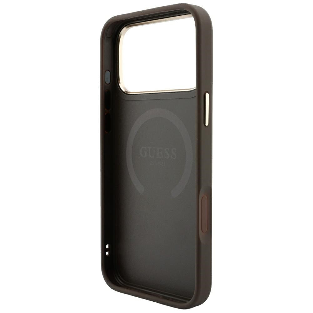 Custodia MagSafe per Apple iPhone 18 Pro Max / 17 Pro Max, Guess, 4G Stripe Round Classic Logo, Marrone