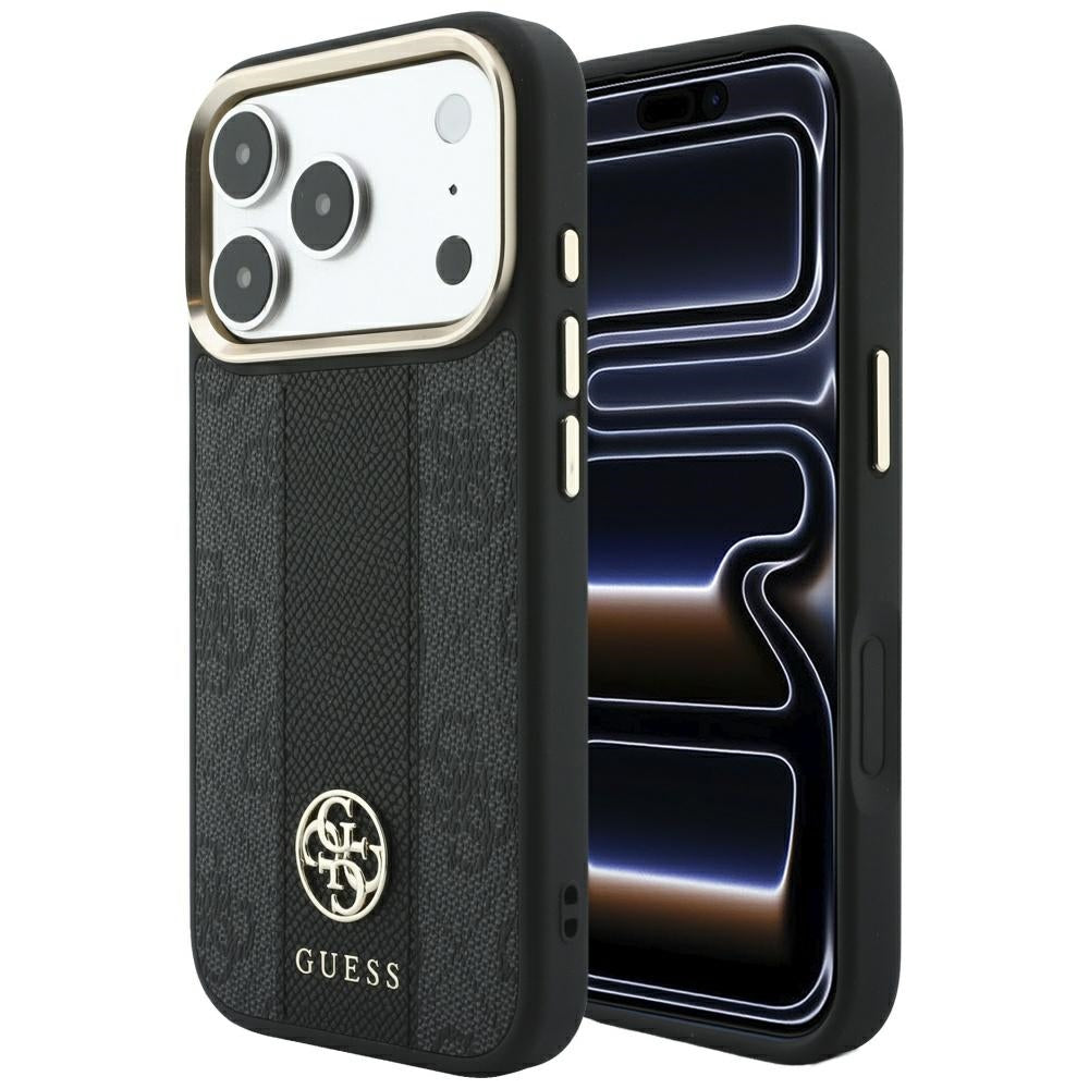 Custodia MagSafe per Apple iPhone 18 Pro Max / 17 Pro Max, Guess, 4G Stripe Round Classic Logo, Nera