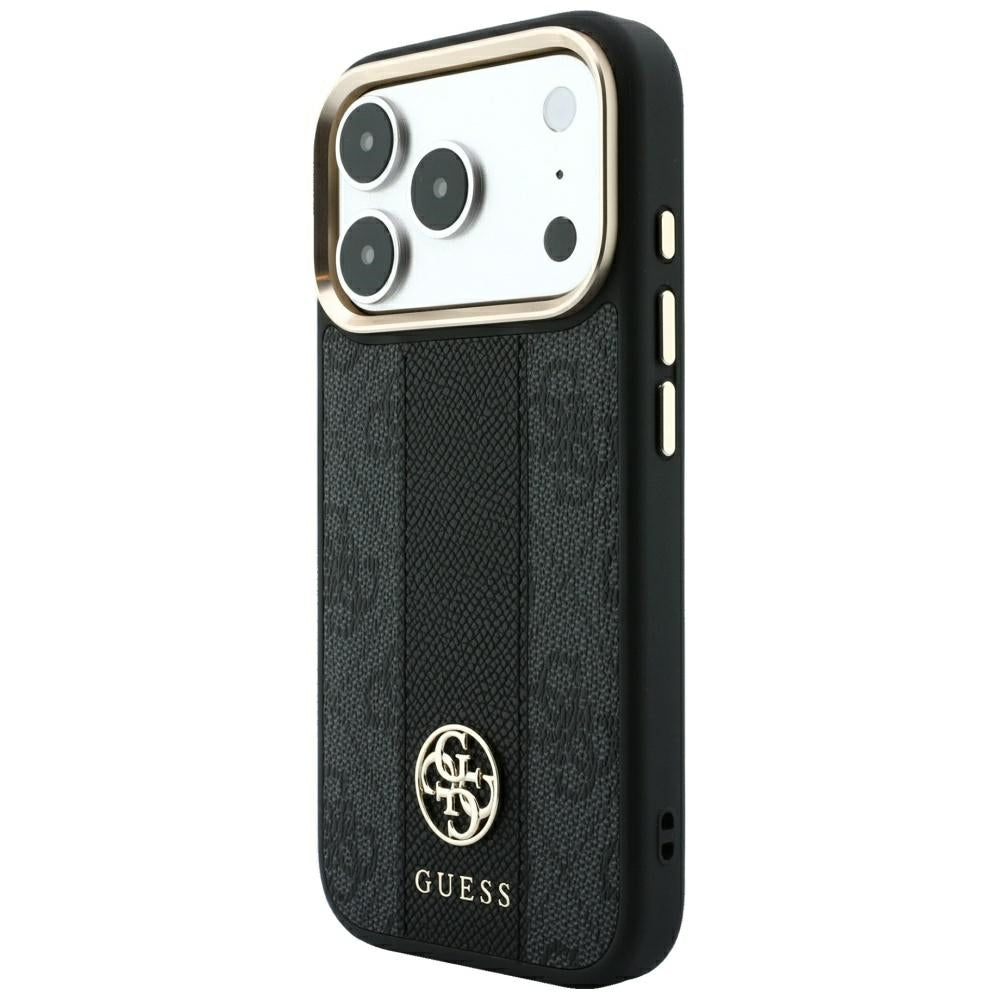 Custodia MagSafe per Apple iPhone 18 Pro Max / 17 Pro Max, Guess, 4G Stripe Round Classic Logo, Nera