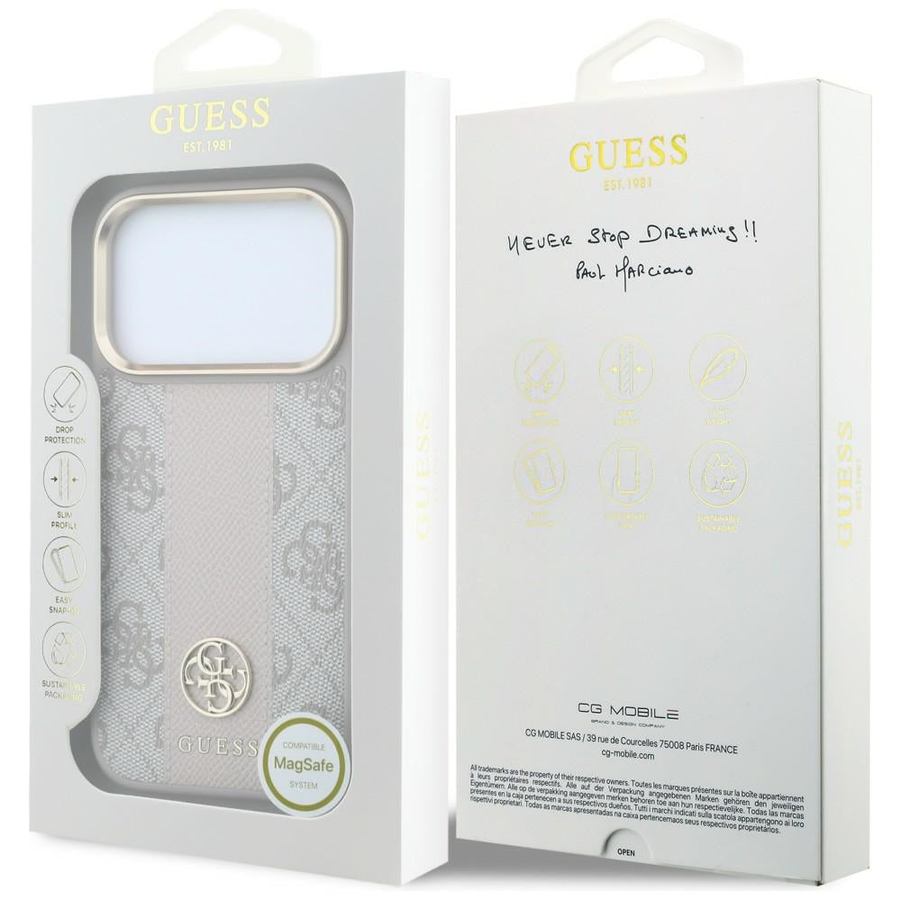 Custodia MagSafe per Apple iPhone 18 Pro Max / 17 Pro Max, Guess, 4G Stripe Round Classic Logo, Rosa