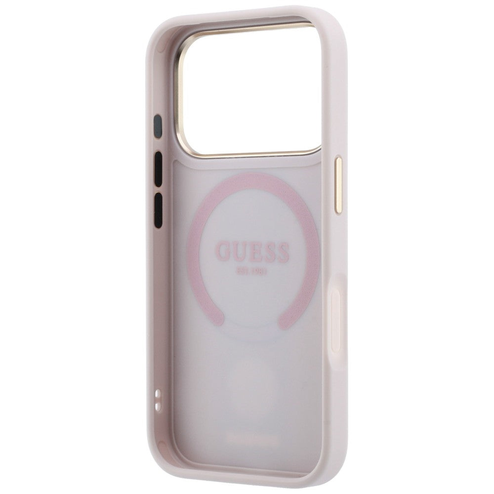 Custodia MagSafe per Apple iPhone 18 Pro Max / 17 Pro Max, Guess, 4G Stripe Round Classic Logo, Rosa