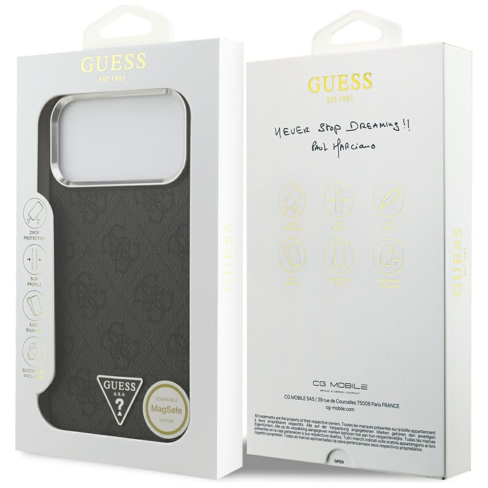 Custodia MagSafe per Apple iPhone 18 Pro Max / 17 Pro Max, Guess, Logo Triangolo 4G, Nera