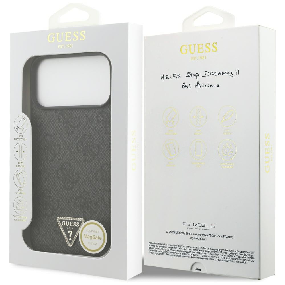 Custodia MagSafe per Apple iPhone 18 Pro Max / 17 Pro Max, Guess, 4G Triangle Strass, Nera