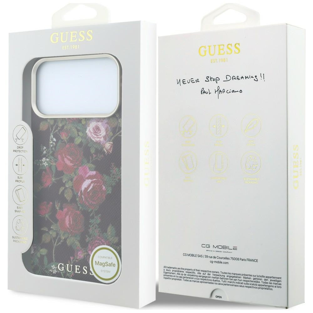 Custodia MagSafe per Apple iPhone 18 Pro Max / 17 Pro Max, Guess, Blossom Roses Print, bordeaux