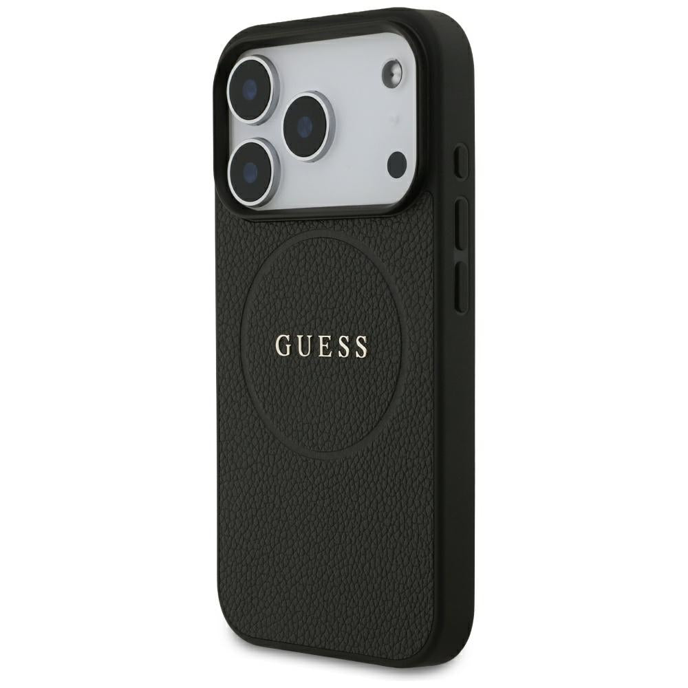 Custodia MagSafe per Apple iPhone 18 Pro Max / 17 Pro Max, Guess, Anello Oro Granulato, Nera