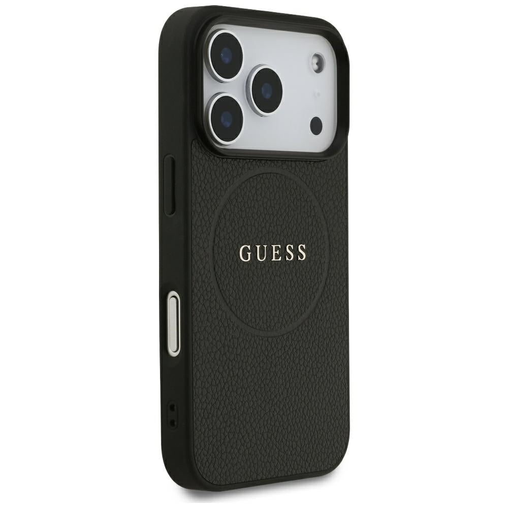 Custodia MagSafe per Apple iPhone 18 Pro Max / 17 Pro Max, Guess, Anello Oro Granulato, Nera