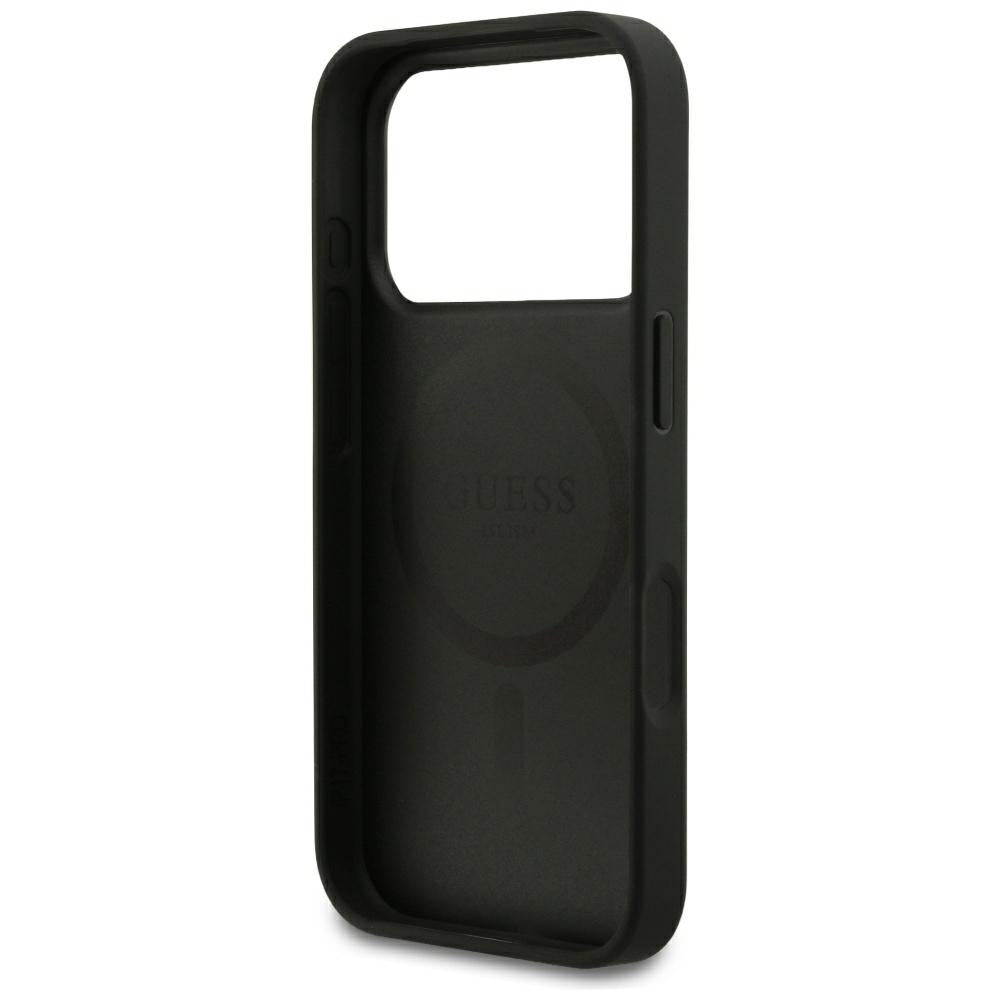 Custodia MagSafe per Apple iPhone 18 Pro Max / 17 Pro Max, Guess, Anello Oro Granulato, Nera
