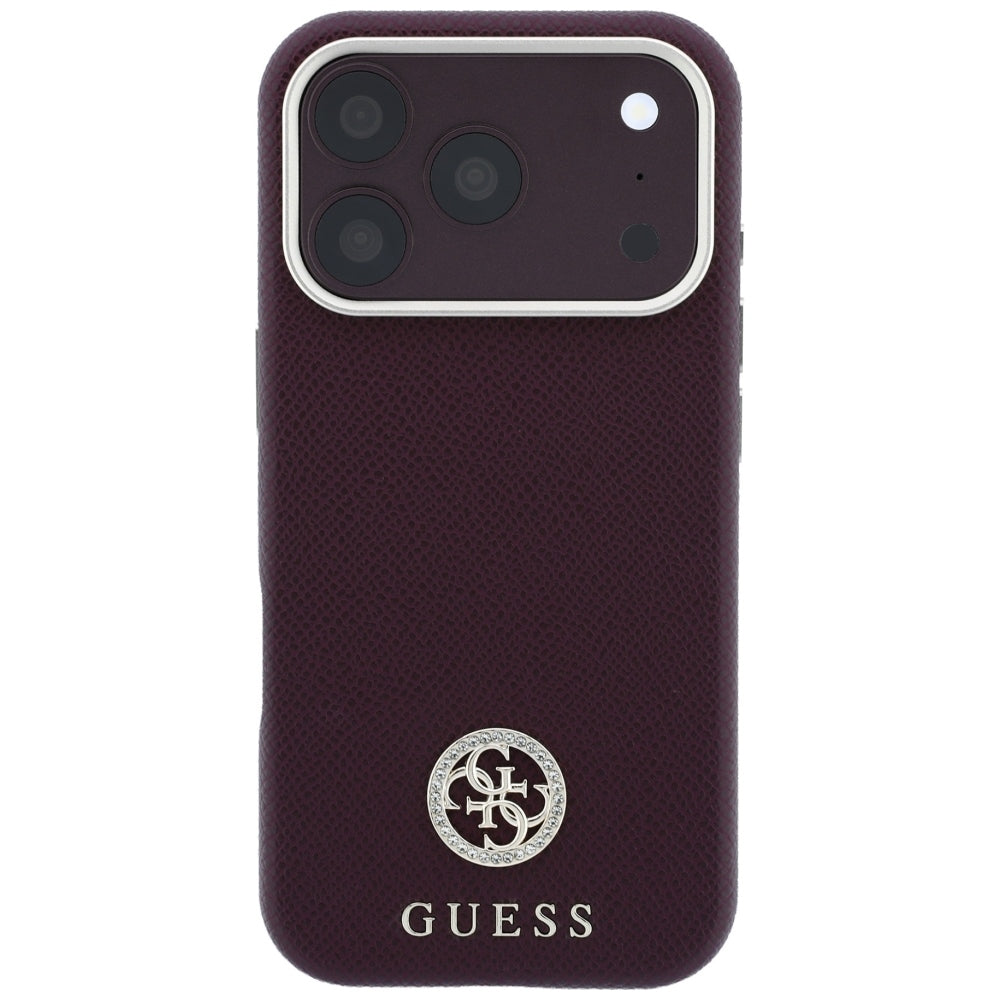 MagSafe Case for Apple iPhone 18 Pro Max / 17 Pro Max, Guess, Grained Round Strass Logo, Burgundy
