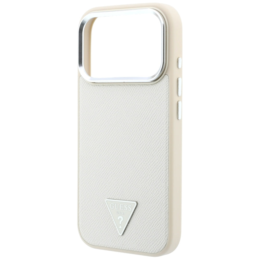 Custodia MagSafe per Apple iPhone 18 Pro Max / 17 Pro Max, Guess, Logo Triangolo Granulato, Beige
