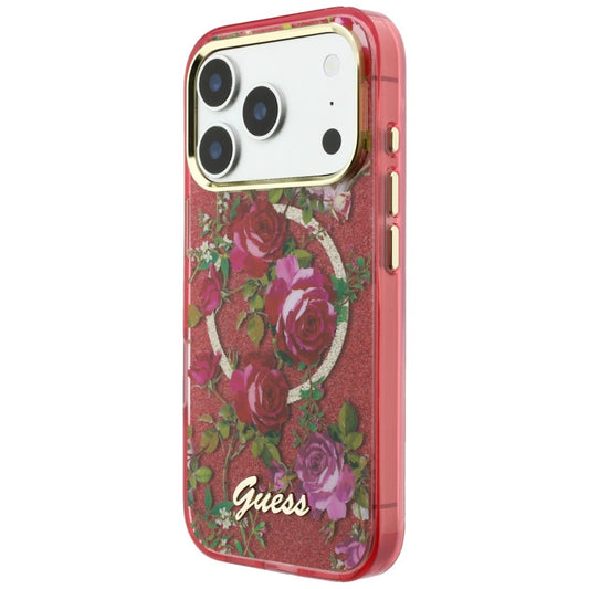Custodia MagSafe per Apple iPhone 18 Pro Max / 17 Pro Max, Guess, IML Glitter Blossom Roses, Vinaccia