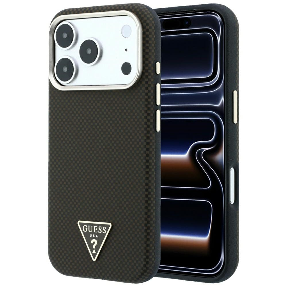 Custodia MagSafe per Apple iPhone 18 Pro Max / 17 Pro Max, Guess, Logo Triangolo Kevlar, Marrone