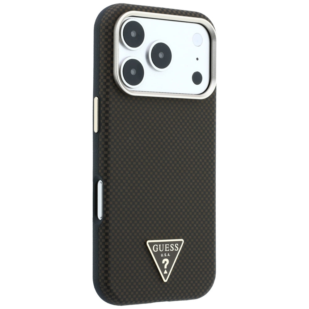 Custodia MagSafe per Apple iPhone 18 Pro Max / 17 Pro Max, Guess, Logo Triangolo Kevlar, Marrone
