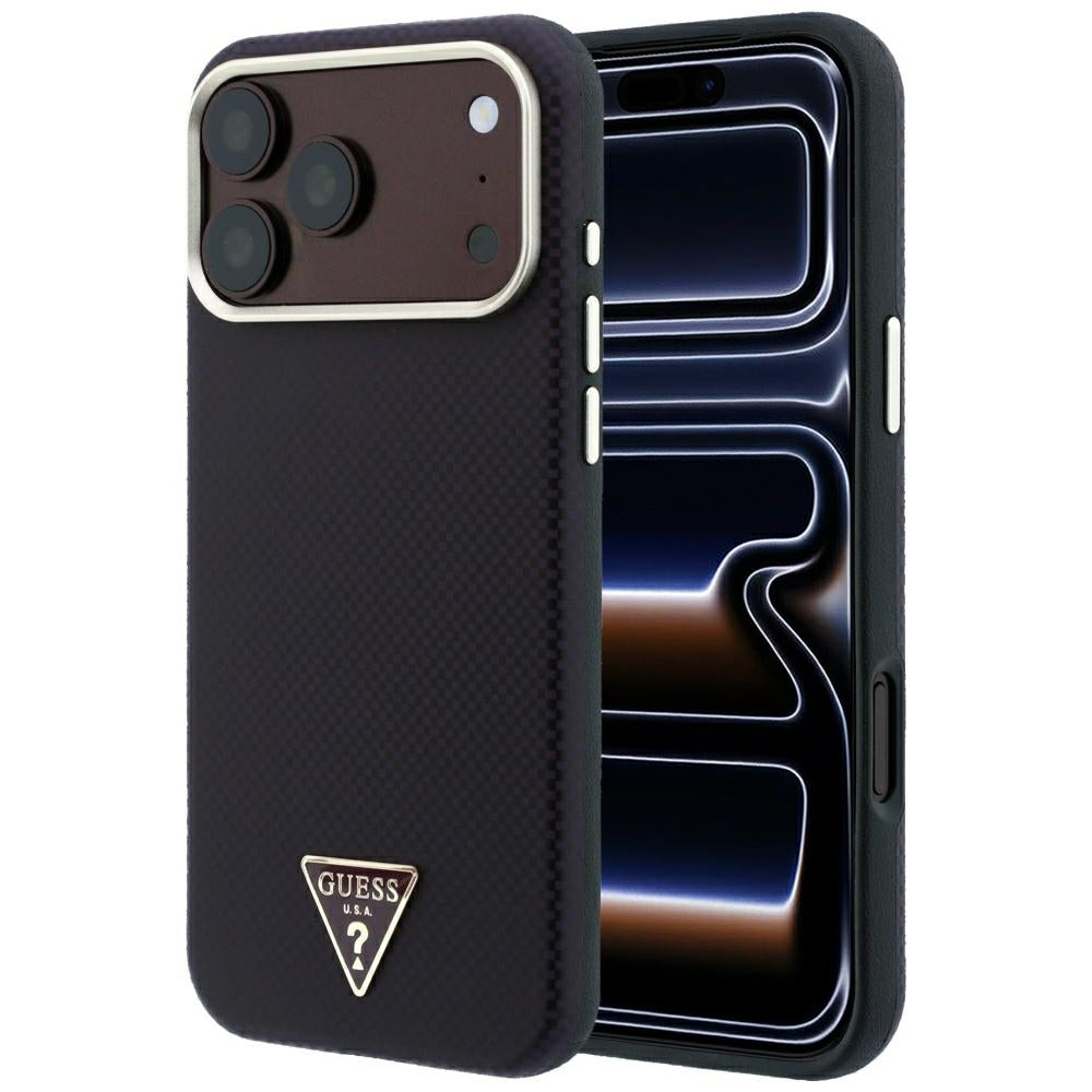 Custodia MagSafe per Apple iPhone 18 Pro Max / 17 Pro Max, Guess, Logo Triangolo Kevlar, Vinaccia