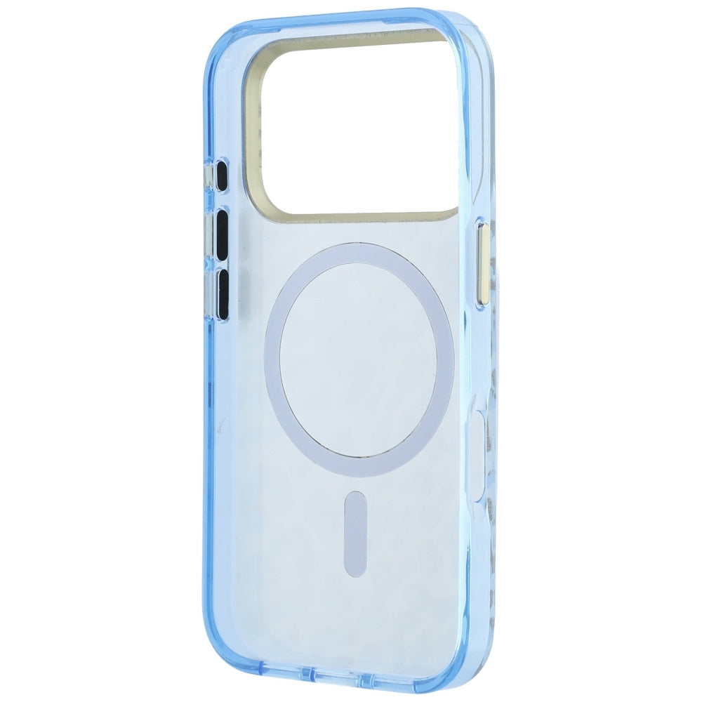 Custodia MagSafe per Apple iPhone 18 Pro Max / 17 Pro Max, Guess, Logo Triangolo Glitter Leopardo, Blu