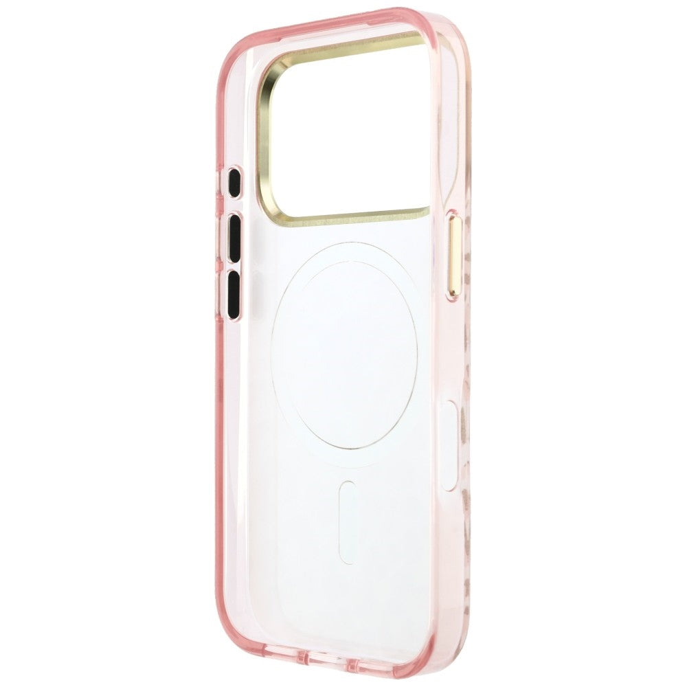 Custodia MagSafe per Apple iPhone 18 Pro Max / 17 Pro Max, Guess, Logo Triangolo Glitter Leopardo, Rosa