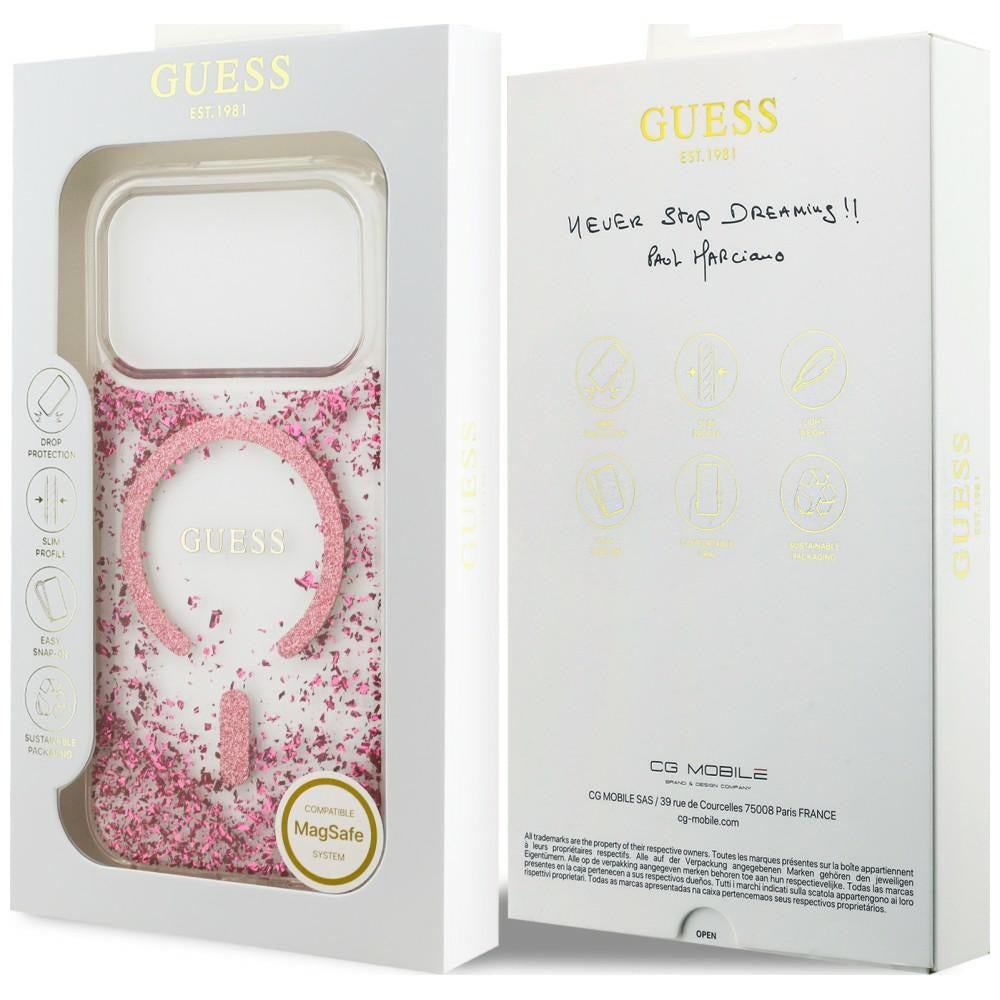 Custodia MagSafe per Apple iPhone 18 Pro Max / 17 Pro Max, Guess, Fondo in Resina Glitter, Rosa