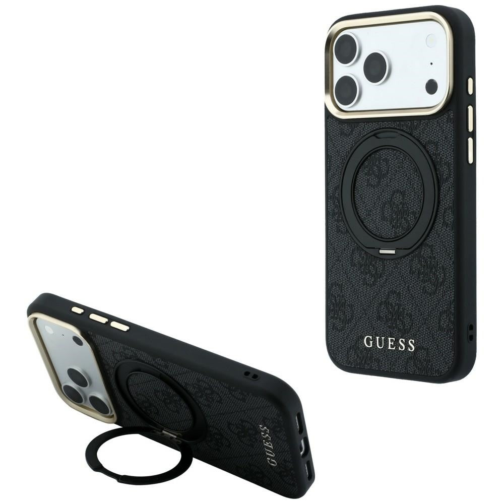 Custodia MagSafe per Apple iPhone 18 Pro Max / 17 Pro Max, Guess, Ring Stand Classic Logo, Nera