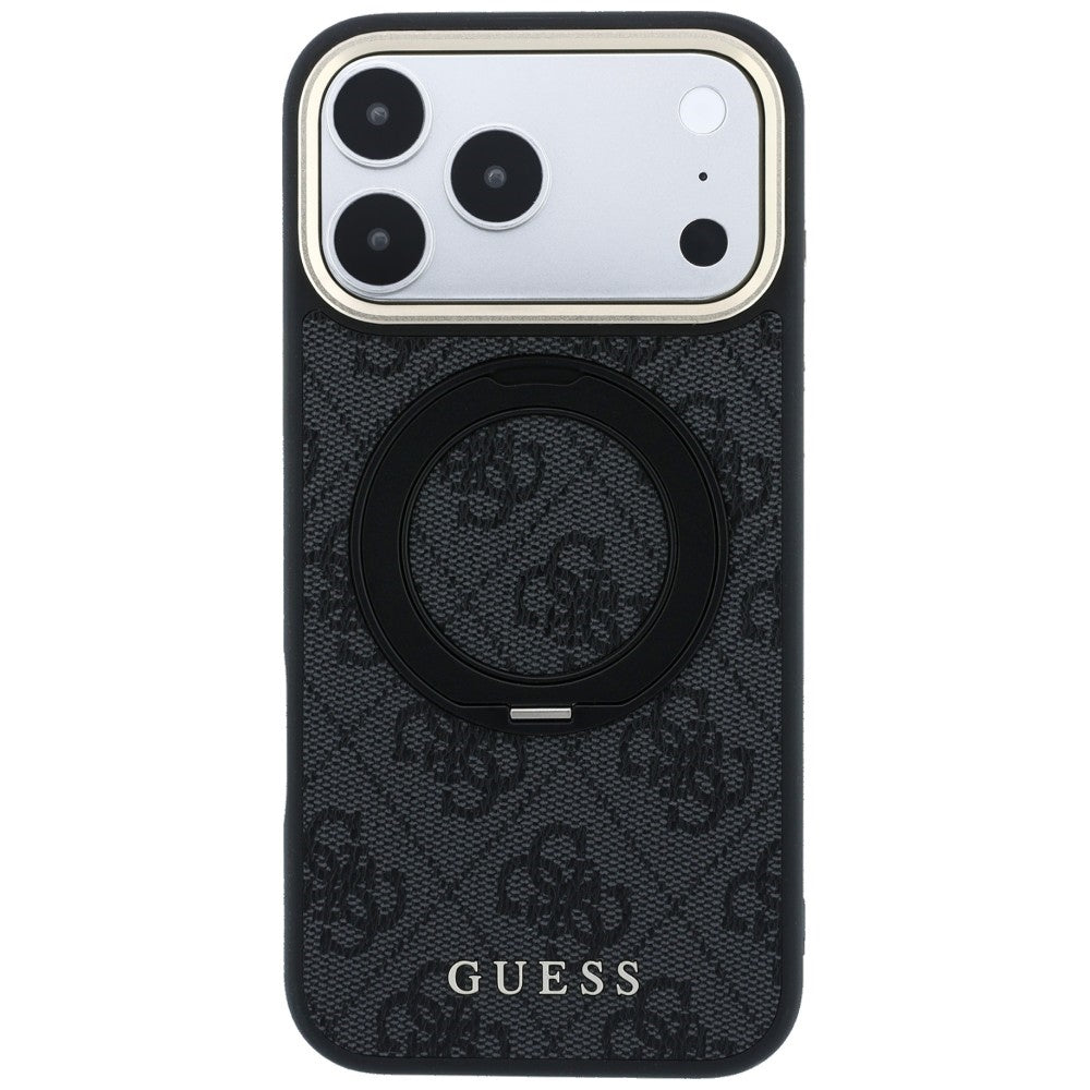 Custodia MagSafe per Apple iPhone 18 Pro Max / 17 Pro Max, Guess, Ring Stand Classic Logo, Nera