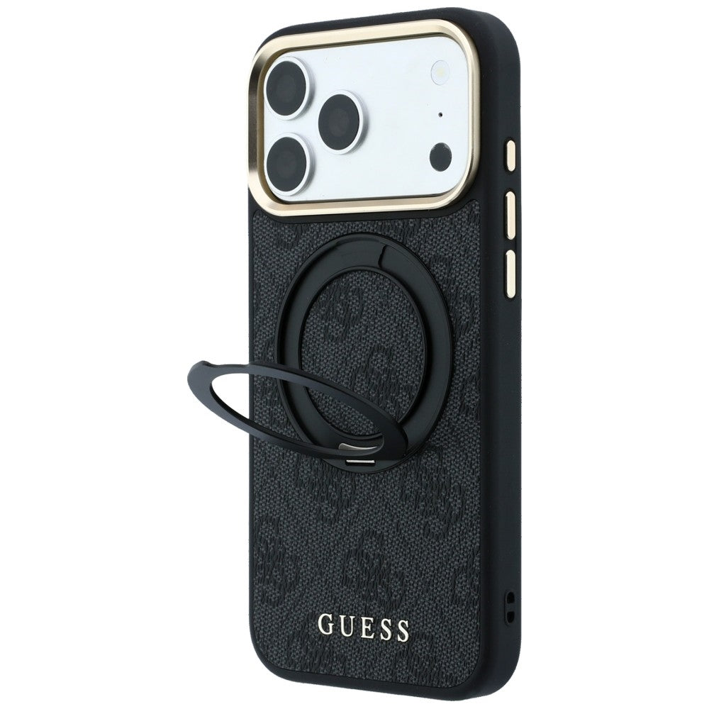 Custodia MagSafe per Apple iPhone 18 Pro Max / 17 Pro Max, Guess, Ring Stand Classic Logo, Nera