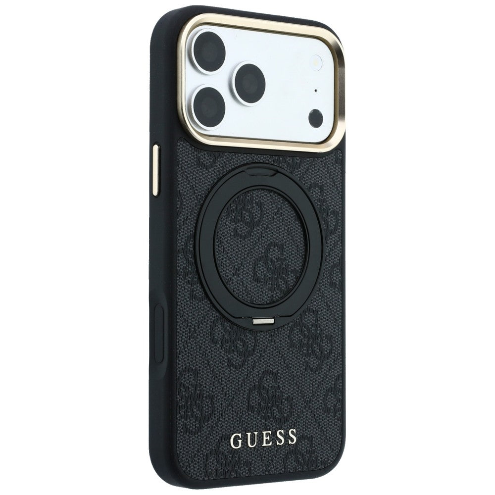 Custodia MagSafe per Apple iPhone 18 Pro Max / 17 Pro Max, Guess, Ring Stand Classic Logo, Nera