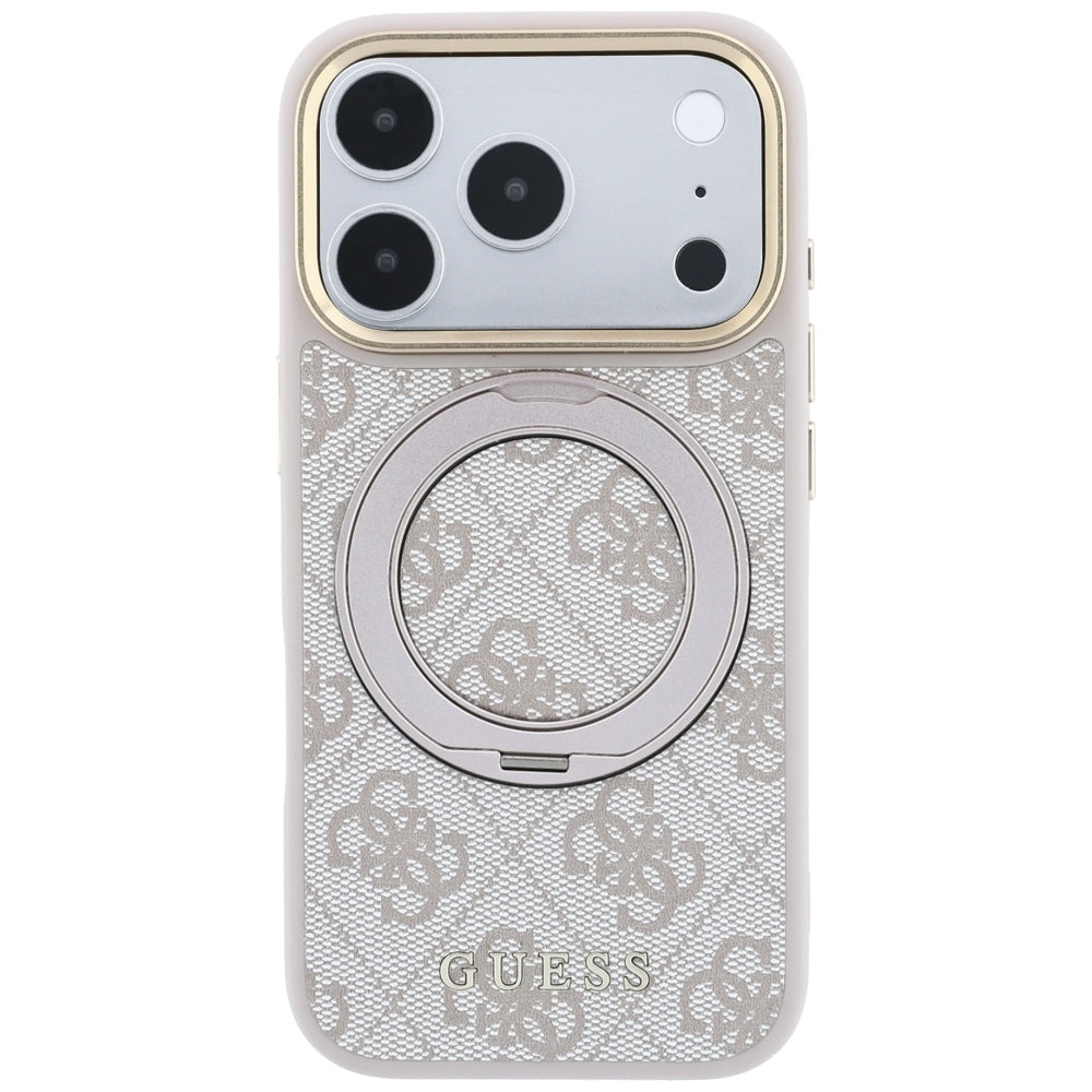 Custodia MagSafe per Apple iPhone 18 Pro Max / 17 Pro Max, Guess, Ring Stand Classic Logo, Rosa