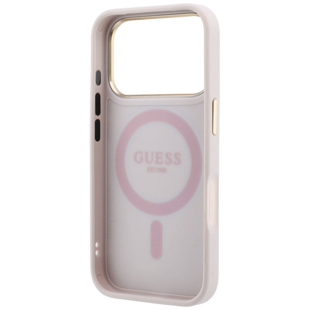Custodia MagSafe per Apple iPhone 18 Pro Max / 17 Pro Max, Guess, Ring Stand Classic Logo, Rosa