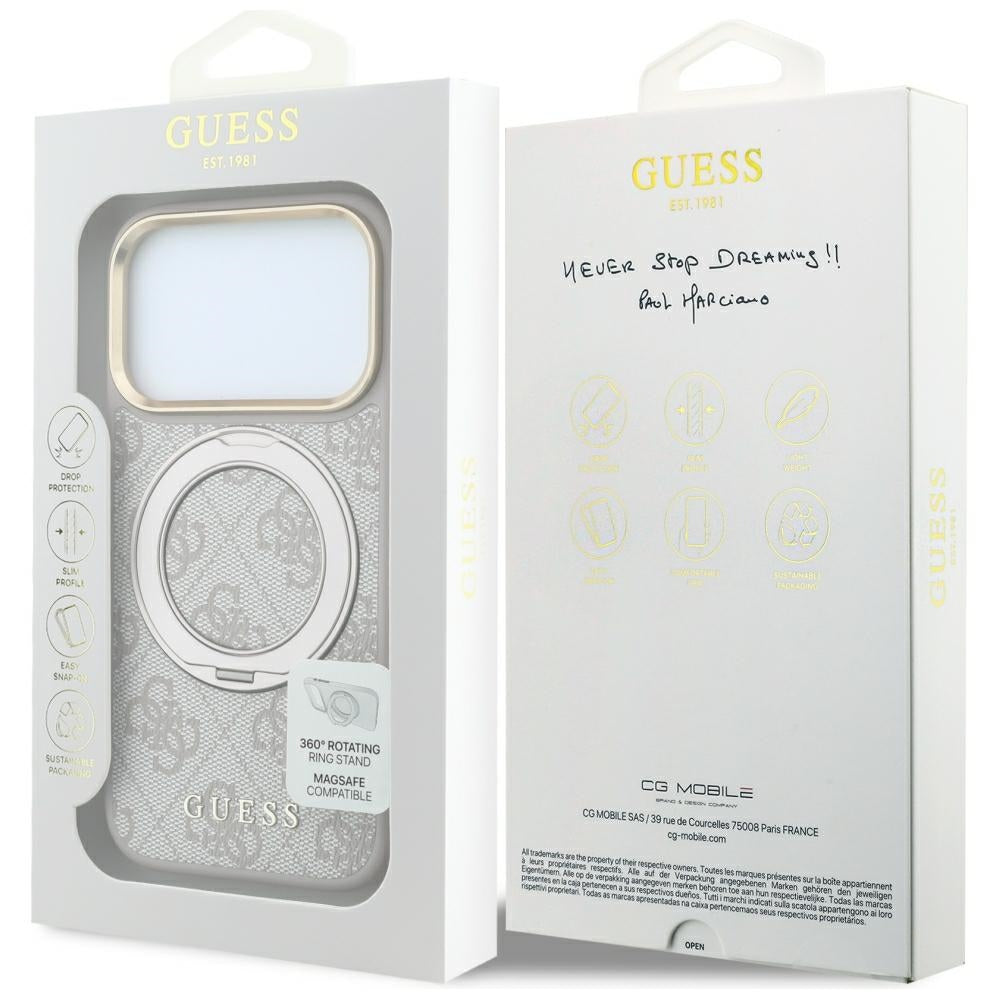 Custodia MagSafe per Apple iPhone 18 Pro Max / 17 Pro Max, Guess, Ring Stand Classic Logo, Rosa