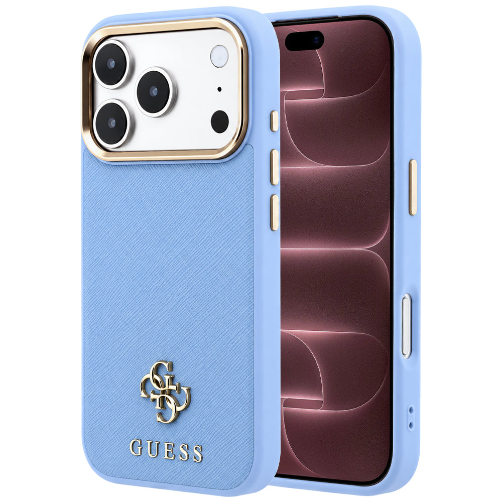 Custodia MagSafe per Apple iPhone 18 Pro Max / 17 Pro Max, Guess, Saffiano Small 4G Classic, Blu