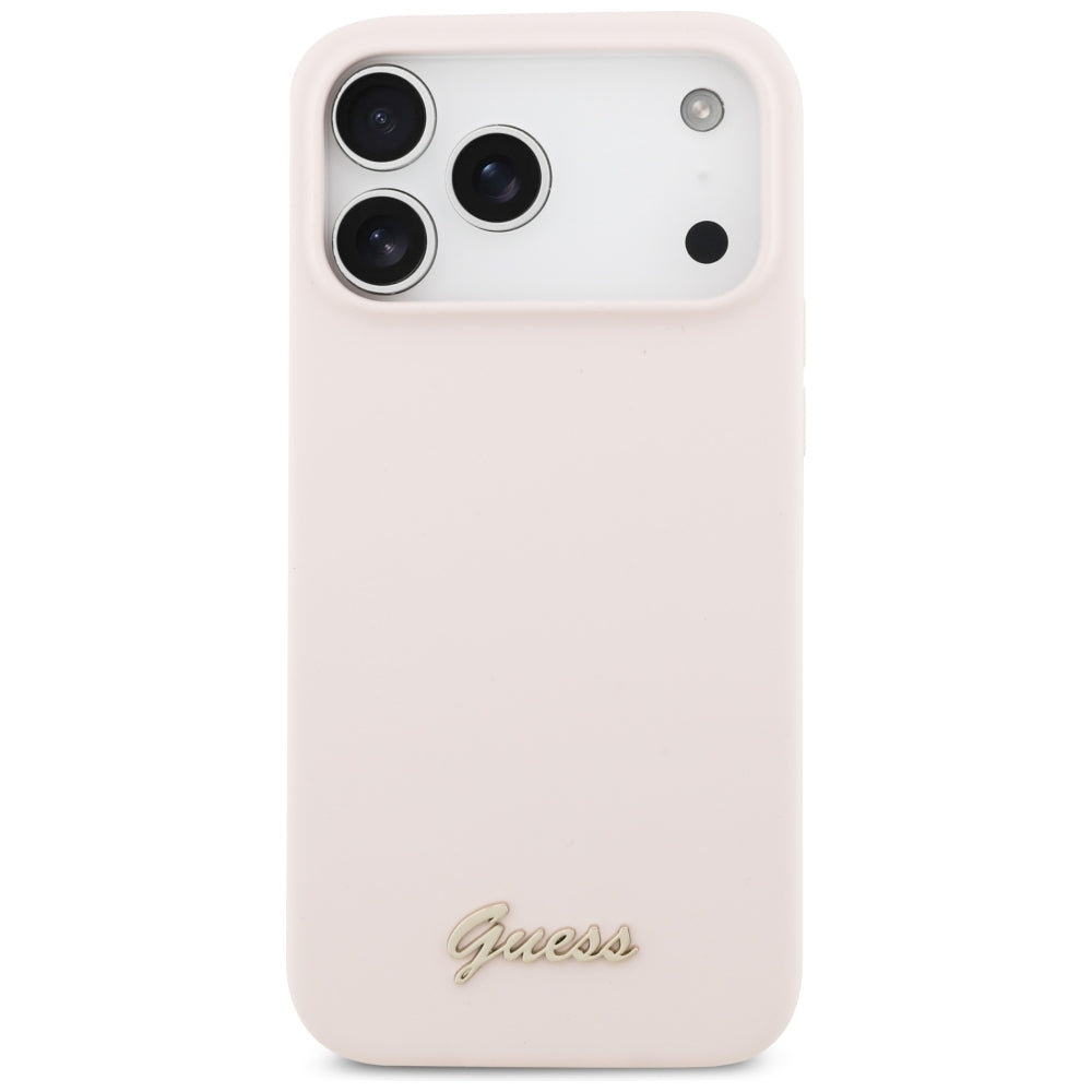 Custodia MagSafe per Apple iPhone 18 Pro Max / 17 Pro Max, Guess, Script Metal Logo, Rosa