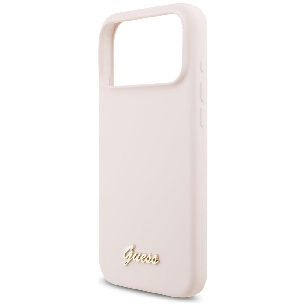 Custodia MagSafe per Apple iPhone 18 Pro Max / 17 Pro Max, Guess, Script Metal Logo, Rosa