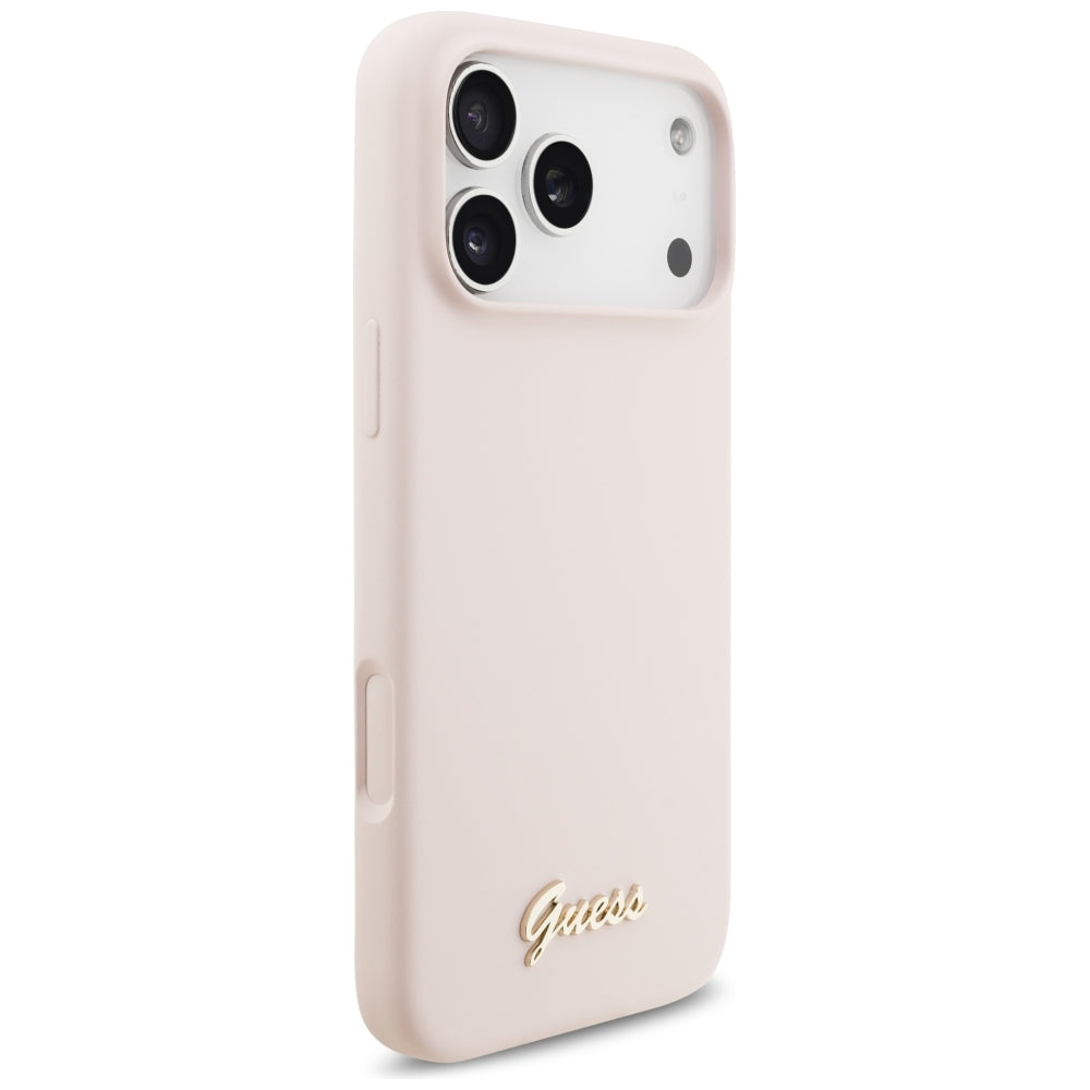 Custodia MagSafe per Apple iPhone 18 Pro Max / 17 Pro Max, Guess, Script Metal Logo, Rosa
