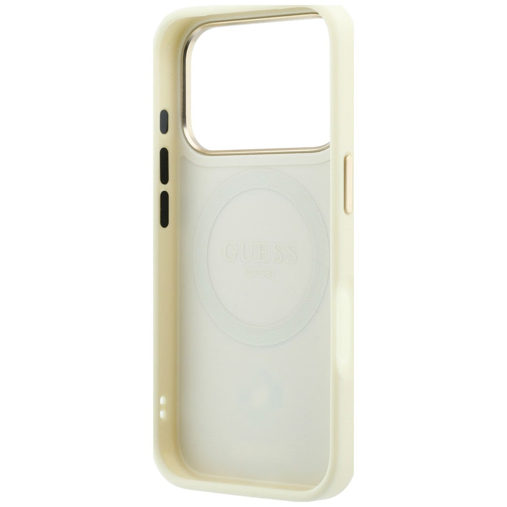 Custodia MagSafe per Apple iPhone 18 Pro Max / 17 Pro Max, Guess, Stripe Peony 4G, Beige