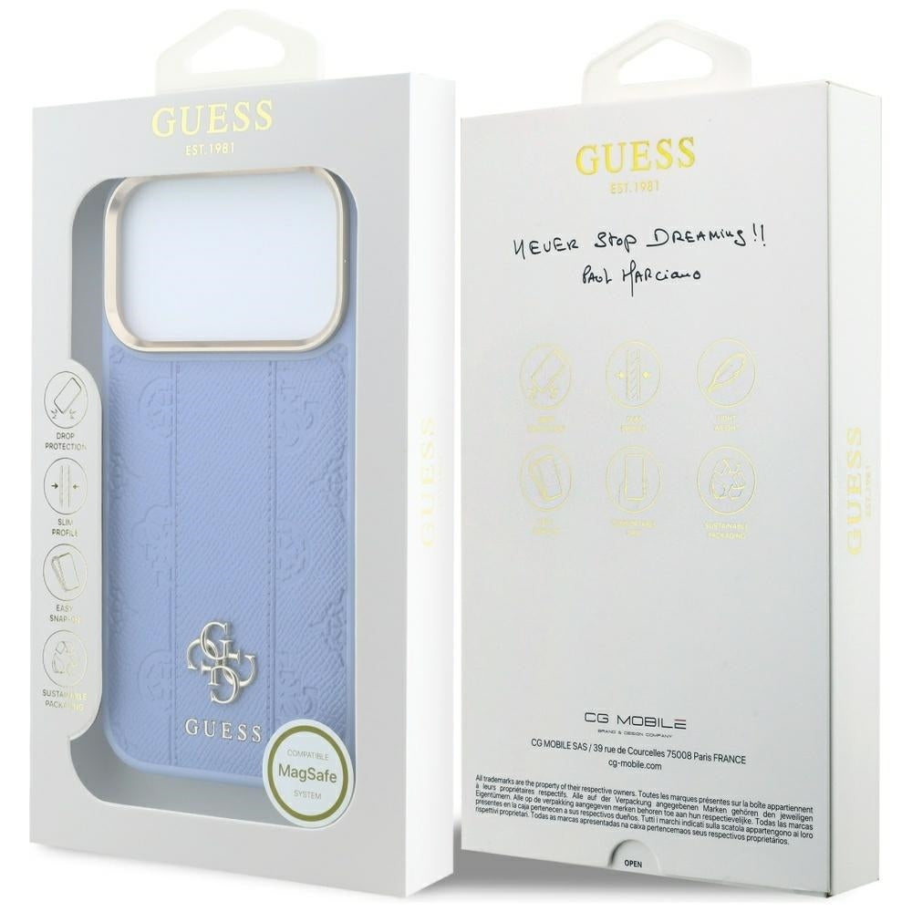 Custodia MagSafe per Apple iPhone 18 Pro Max / 17 Pro Max, Guess, Stripe Peony 4G, Blu