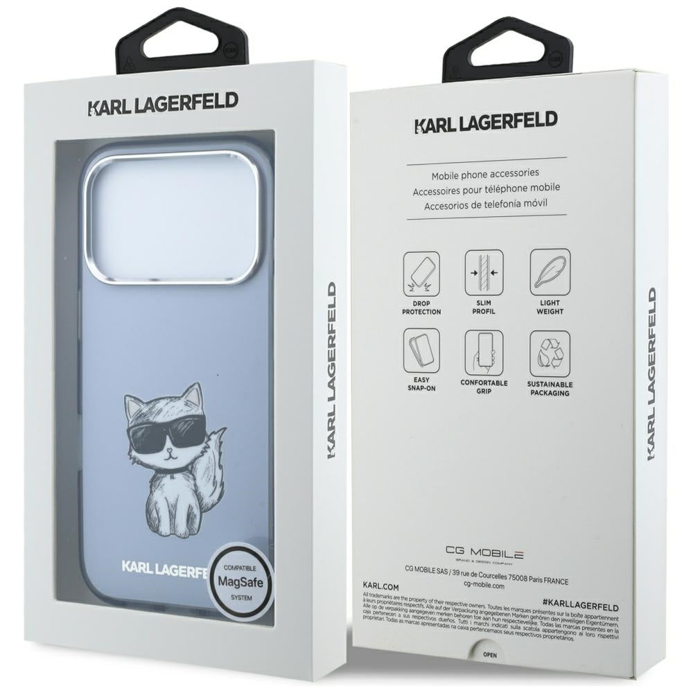 Custodia MagSafe per Apple iPhone 18 Pro Max / 17 Pro Max, Karl Lagerfeld, IML Choupette Body Sketch Print, Blu