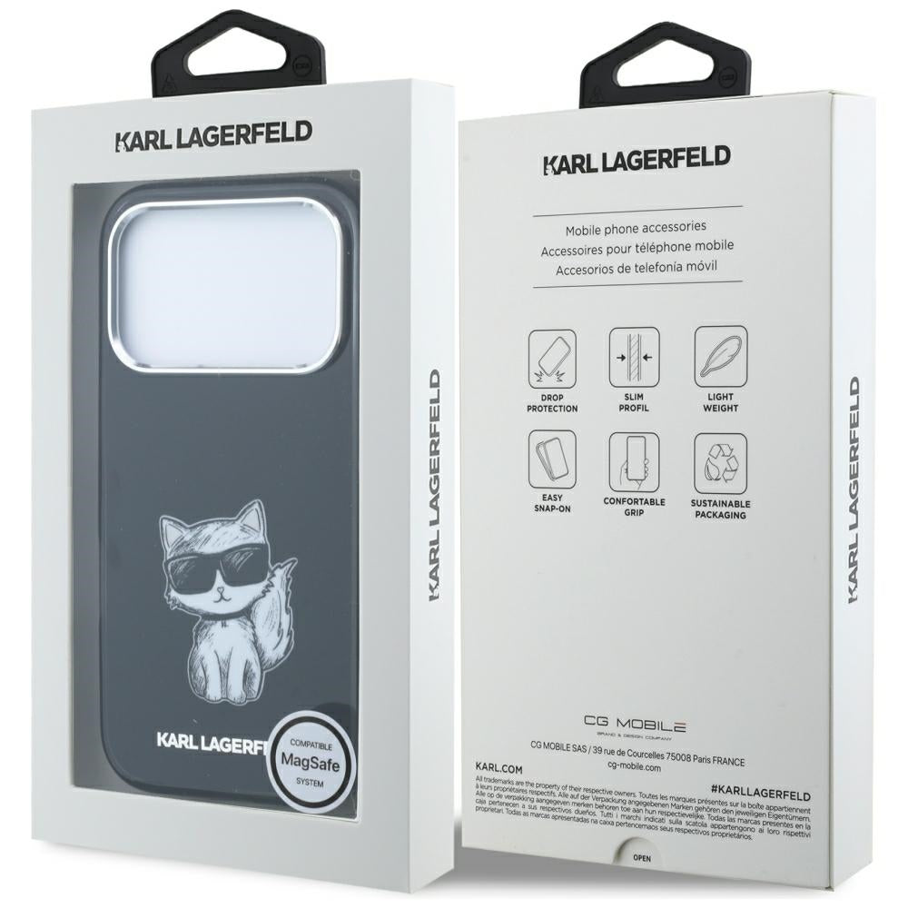 Custodia MagSafe per Apple iPhone 18 Pro Max / 17 Pro Max, Karl Lagerfeld, IML Choupette Body Sketch Print, Nera