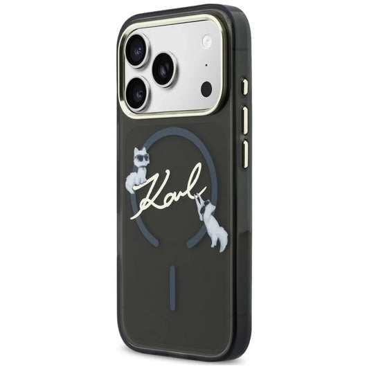 Custodia MagSafe per Apple iPhone 18 Pro Max / 17 Pro Max, Karl Lagerfeld, IML Choupette Karl Script Logo, Nera