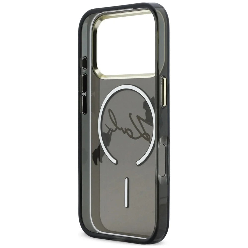 Custodia MagSafe per Apple iPhone 18 Pro Max / 17 Pro Max, Karl Lagerfeld, IML Choupette Karl Script Logo, Nera