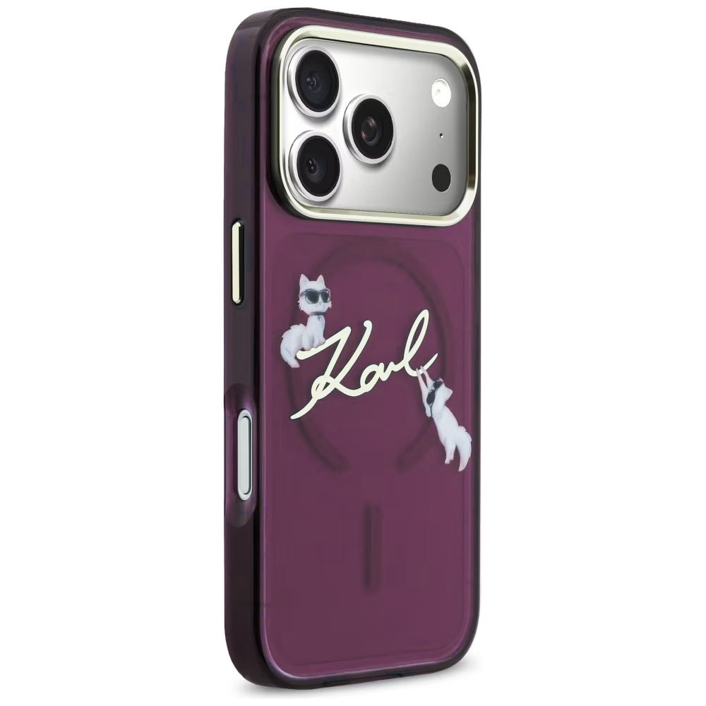 Custodia MagSafe per Apple iPhone 18 Pro Max / 17 Pro Max, Karl Lagerfeld, IML Choupette Karl Script Logo, Vinaccia