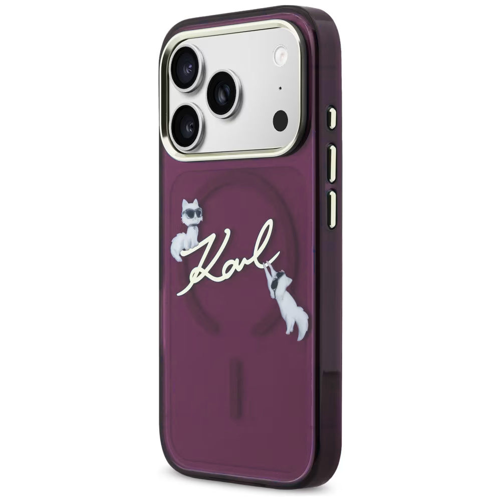 Custodia MagSafe per Apple iPhone 18 Pro Max / 17 Pro Max, Karl Lagerfeld, IML Choupette Karl Script Logo, Vinaccia